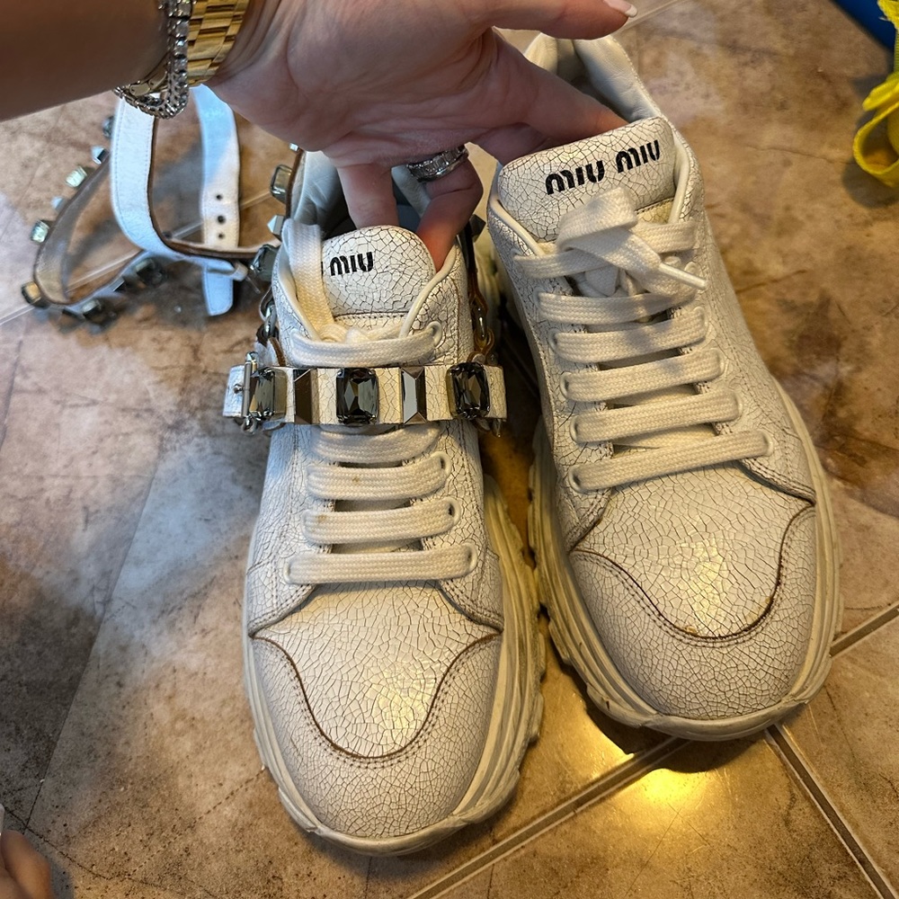 Miu miu platform sneakers crystal embellished box and dust bag included